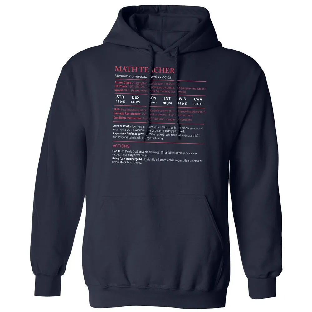 Math Teacher Stats Classic Unisex Hoodie - Navy - 2