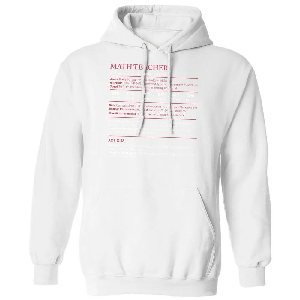 Math Teacher Stats Classic Unisex Hoodie - White - 11