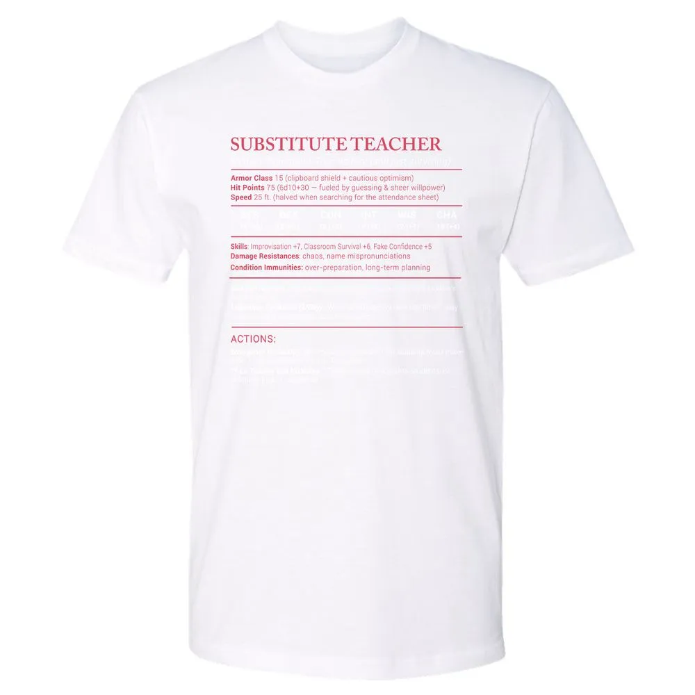 Substitute Teacher Stats Premium Unisex T-Shirt - White - 4