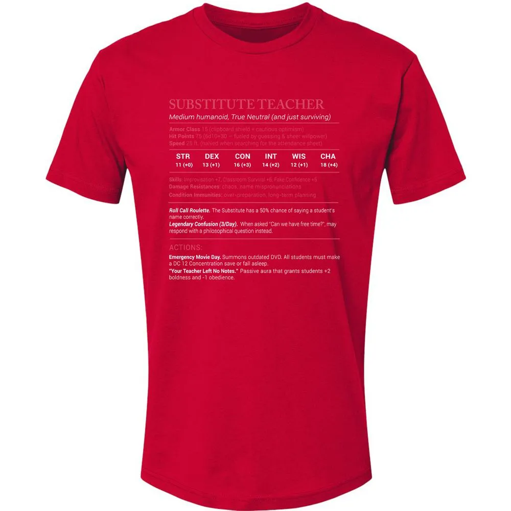Substitute Teacher Stats Premium Unisex T-Shirt - Red - 6