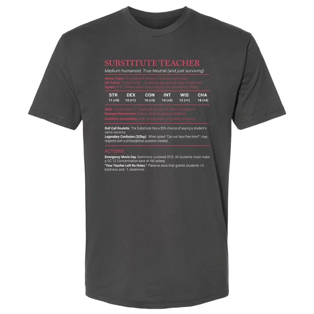 Substitute Teacher Stats Premium Unisex T-Shirt - Heavy Metal - 8