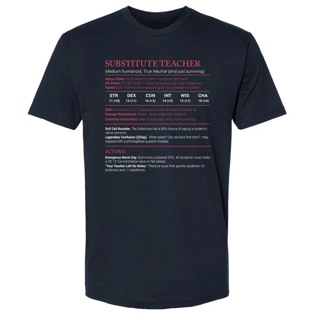 Substitute Teacher Stats Premium Unisex T-Shirt - Midnight Navy - 2