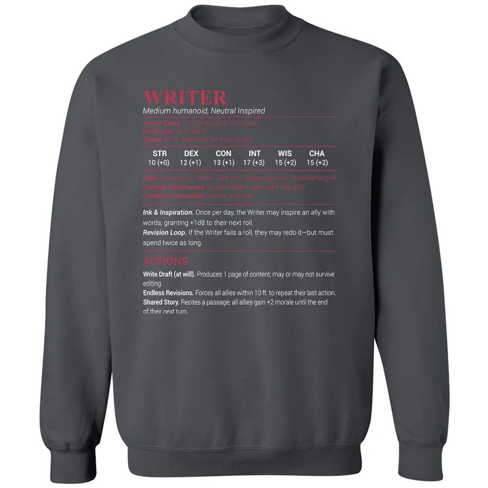 Writer Classic Unisex Sweatshirt - Charcoal - 7