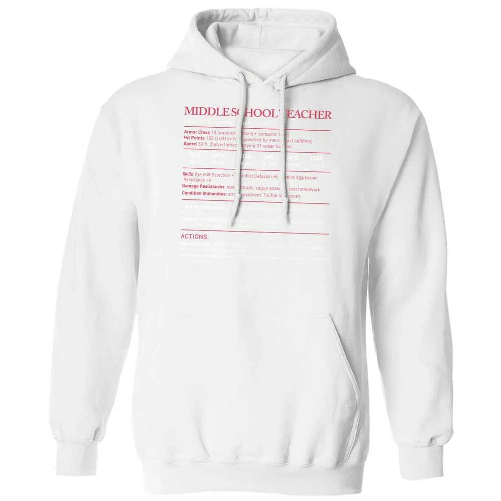 Middle School Teacher Stats Classic Unisex Hoodie - White - 11