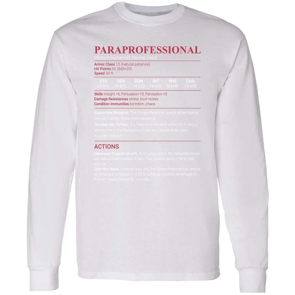 Paraprofessional Long Sleeve T-Shirt - White - 5