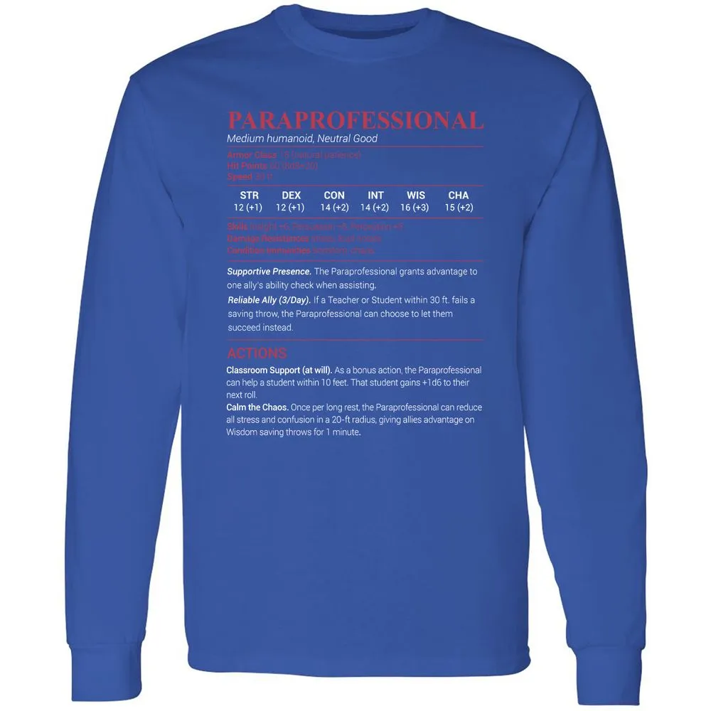 Paraprofessional Long Sleeve T-Shirt - Royal - 8