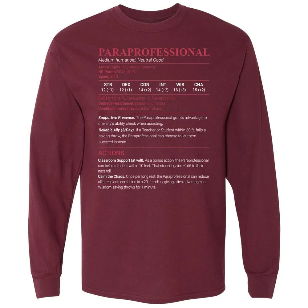 Paraprofessional Long Sleeve T-Shirt - Maroon - 11