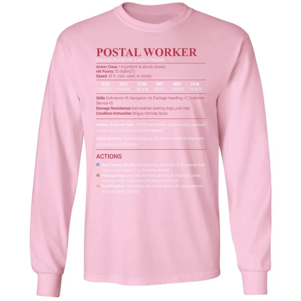 Postal Worker Long Sleeve T-Shirt - Light Pink - 3