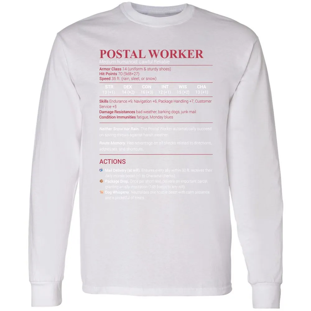 Postal Worker Long Sleeve T-Shirt - White - 5