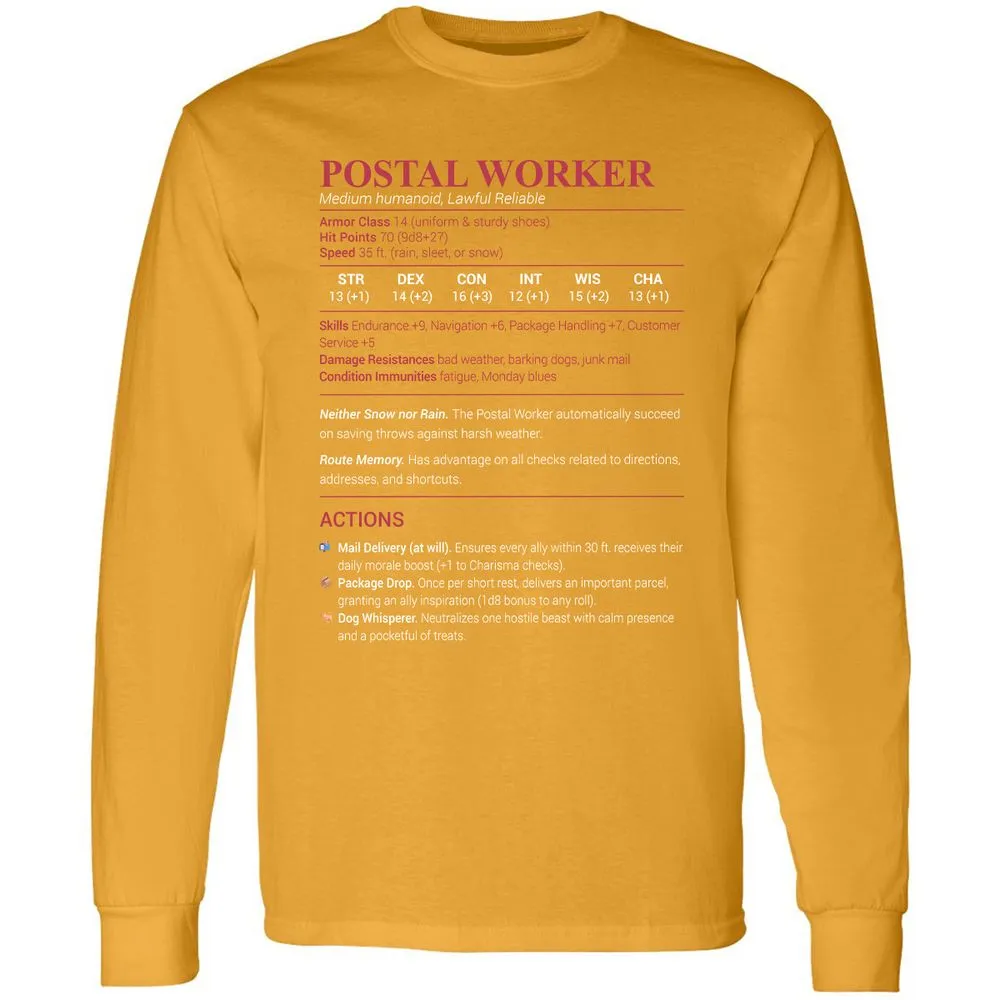 Postal Worker Long Sleeve T-Shirt - Gold - 9