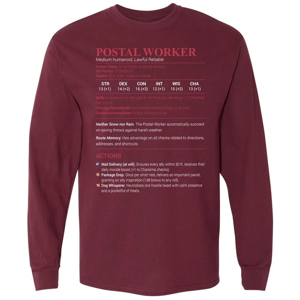 Postal Worker Long Sleeve T-Shirt - Maroon - 11