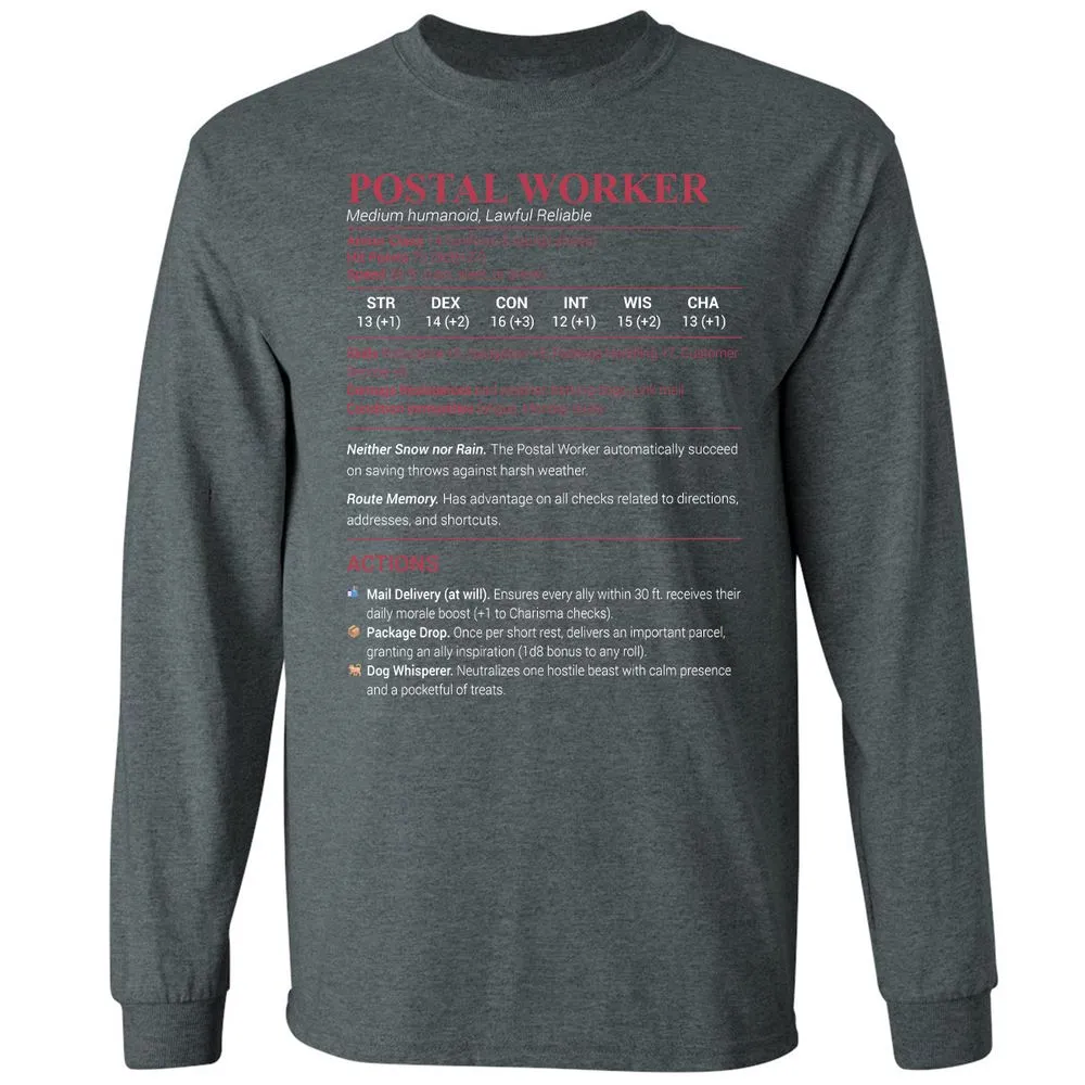 Postal Worker Long Sleeve T-Shirt - Dark Heather - 15