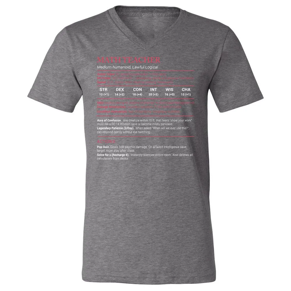 Math Teacher Stats Unisex V-Neck T-Shirt - Deep Heather - 13