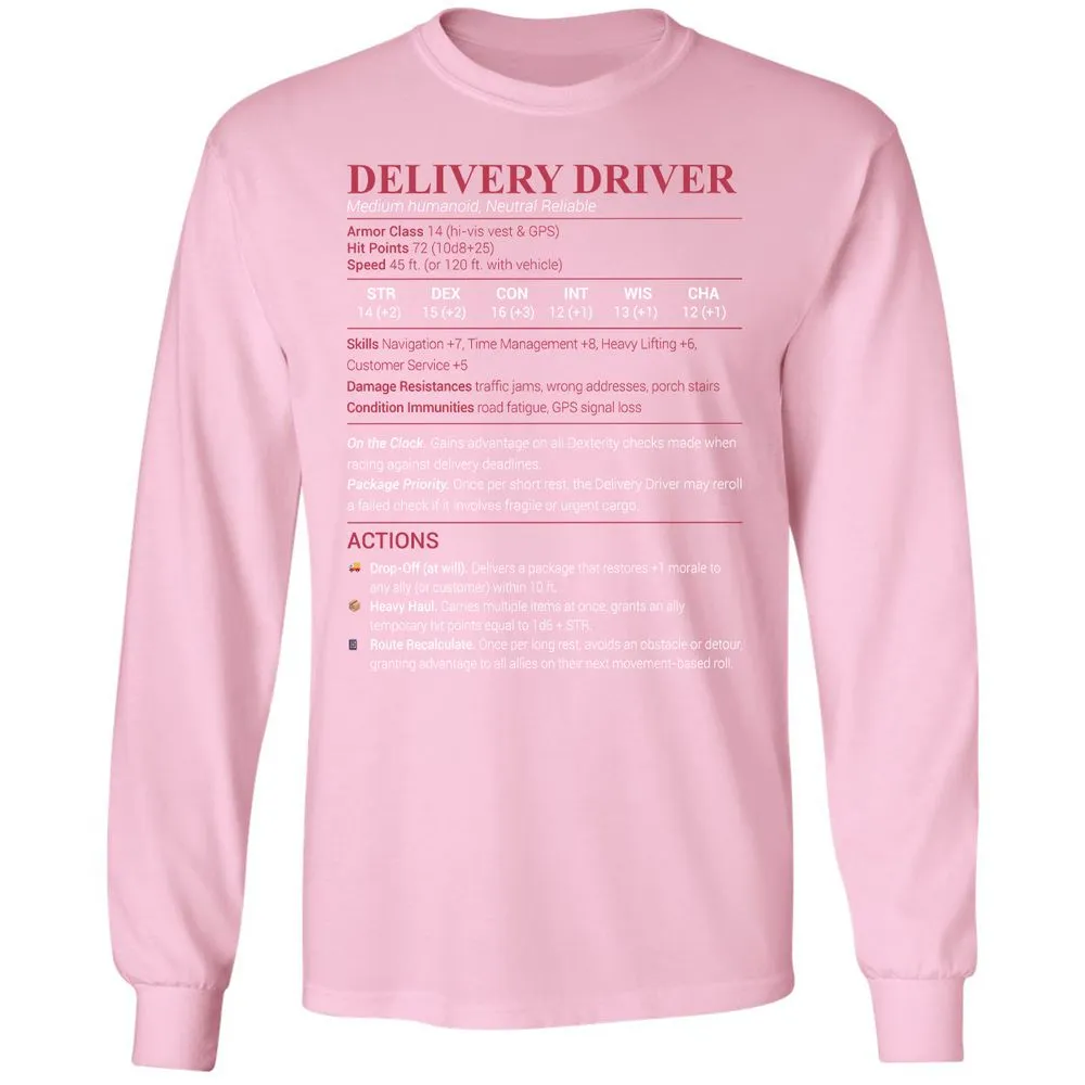 Delivery Driver Long Sleeve T-Shirt - Light Pink - 3