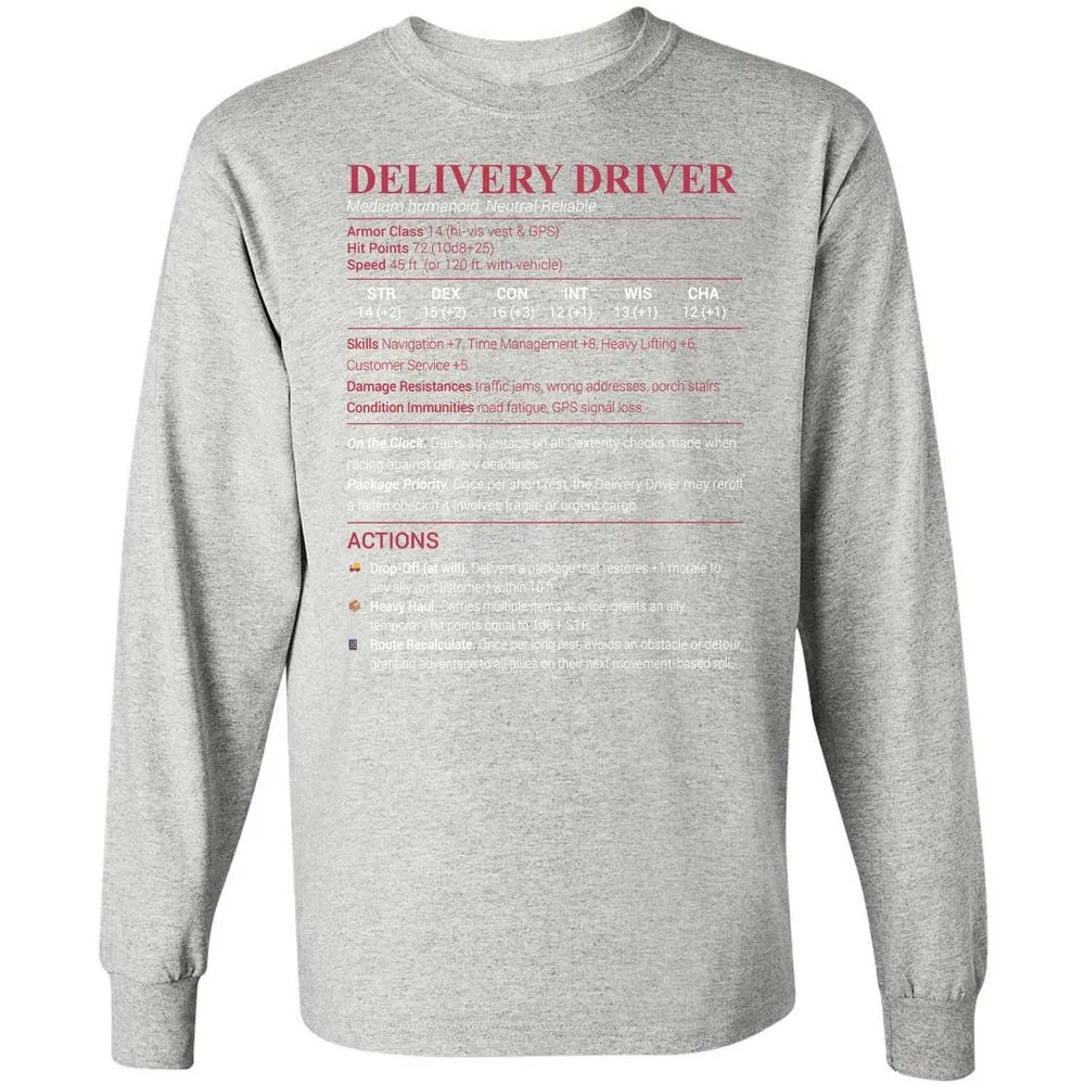 Delivery Driver Long Sleeve T-Shirt - Ash - 7