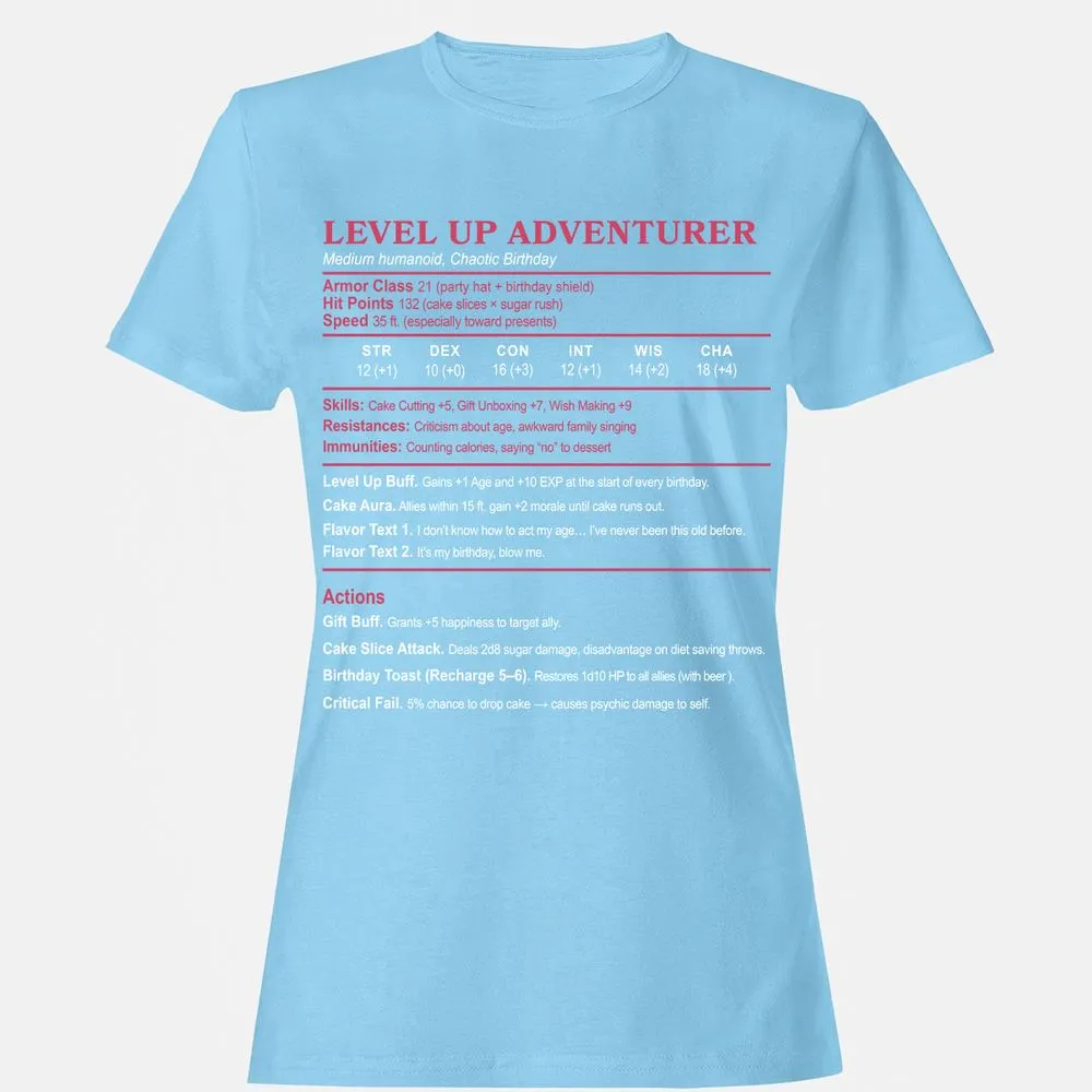 Level Up Adventurer Women's T-Shirt - Light Blue - 8