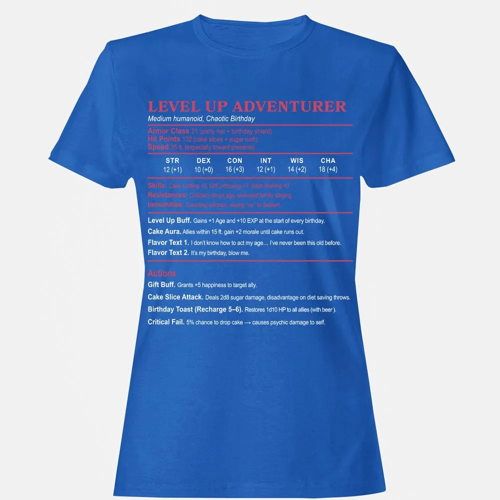 Level Up Adventurer Women's T-Shirt - Royal - 14