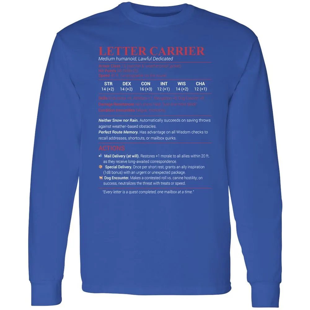 Letter Carrier Long Sleeve T-Shirt - Royal - 8