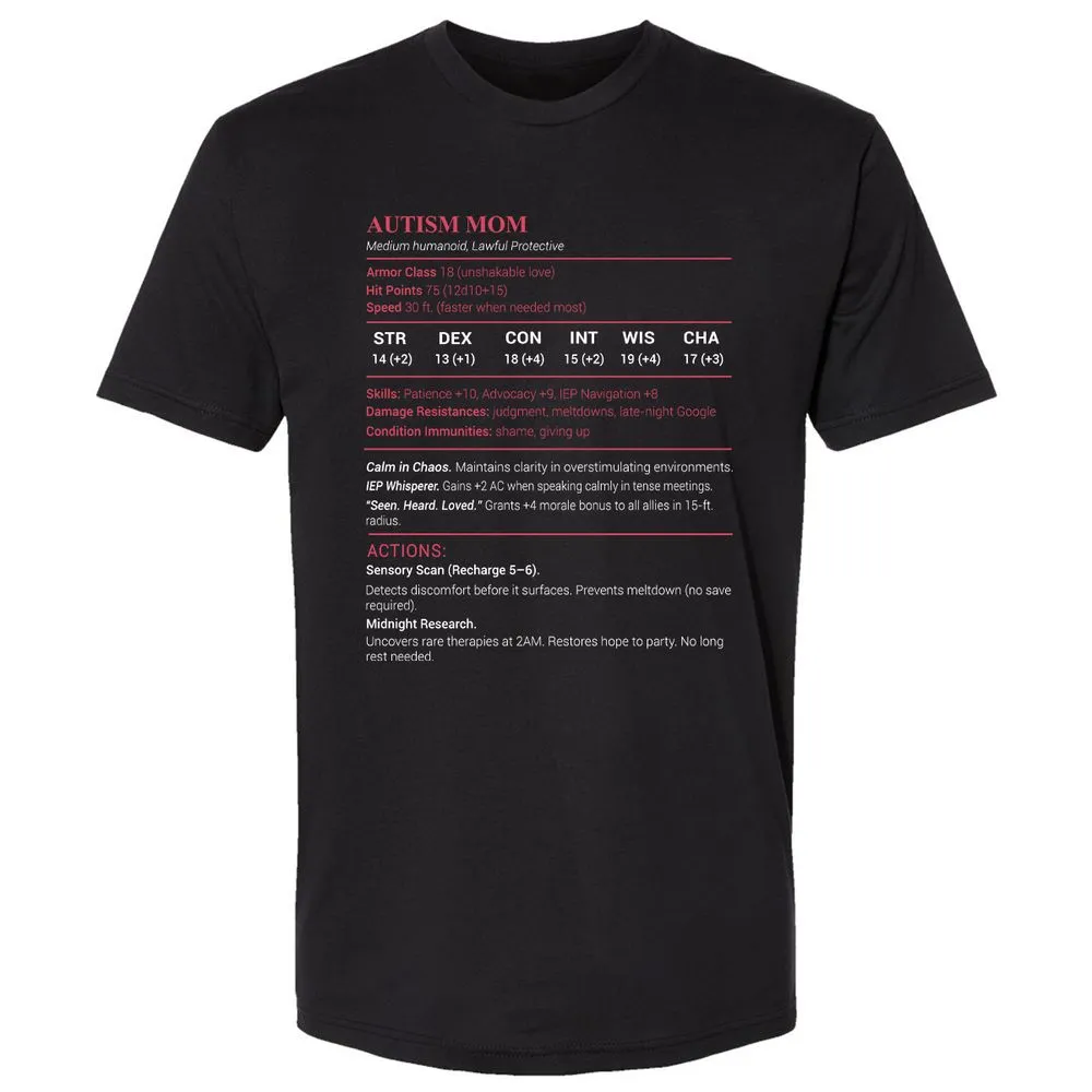 Autism Mom Stats Premium Unisex T-Shirt - Black - 1