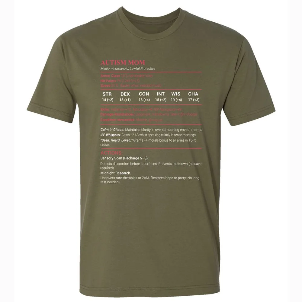 Autism Mom Stats Premium Unisex T-Shirt - Military Green - 5