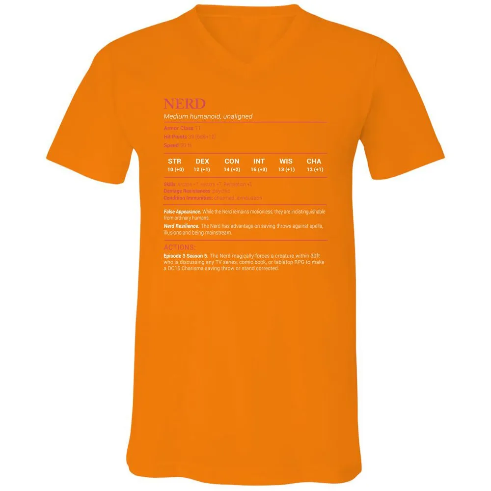 Nerd Stats Unisex V-Neck T-Shirt - Orange - 11