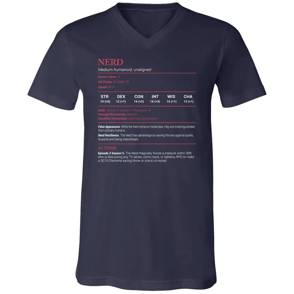 Nerd Stats Unisex V-Neck T-Shirt - Navy - 2