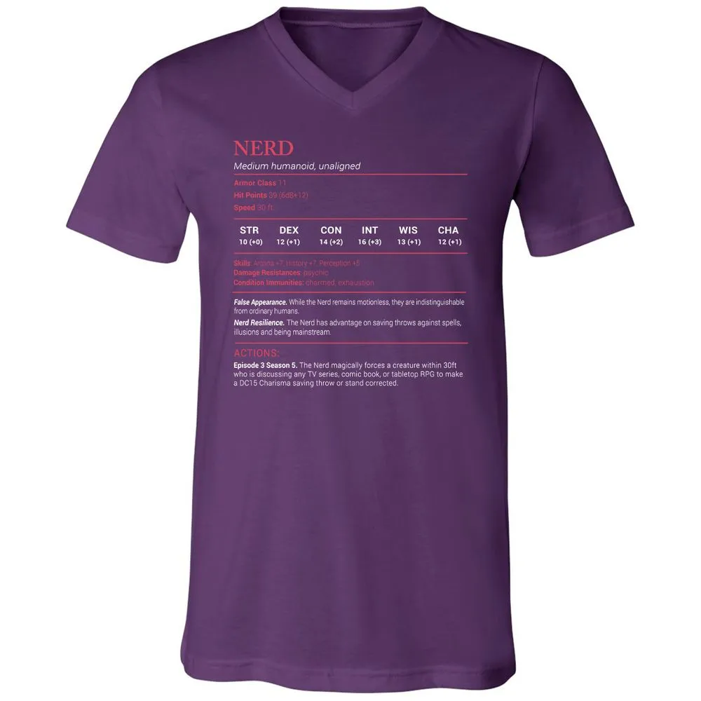 Nerd Stats Unisex V-Neck T-Shirt - Team Purple - 9