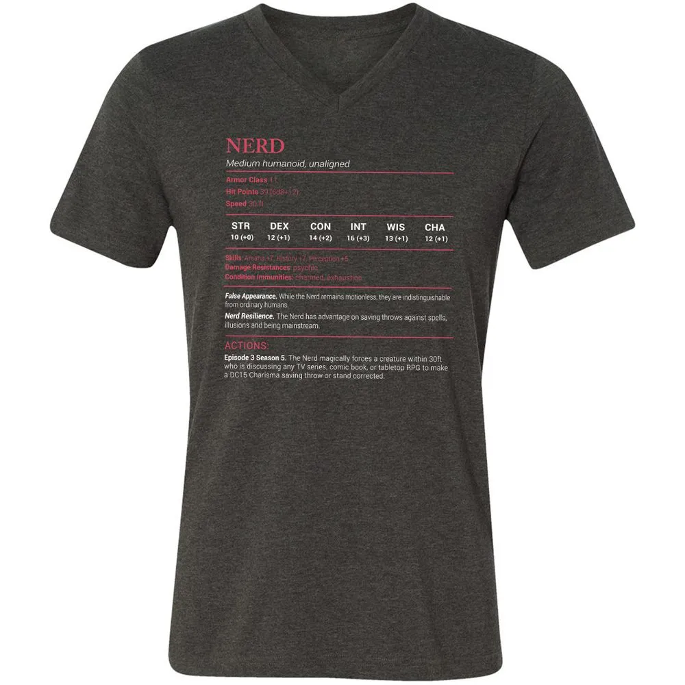 Nerd Stats Unisex V-Neck T-Shirt - Dark Grey Heather - 8