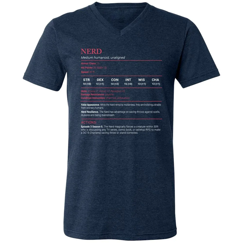 Nerd Stats Unisex V-Neck T-Shirt - Heather Navy - 15