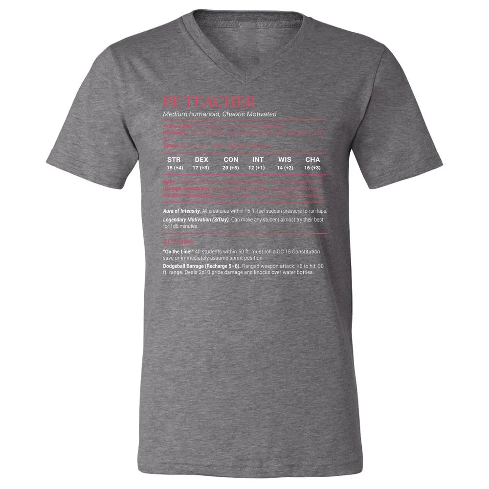 PE Teacher Stats Unisex V-Neck T-Shirt - Deep Heather - 13