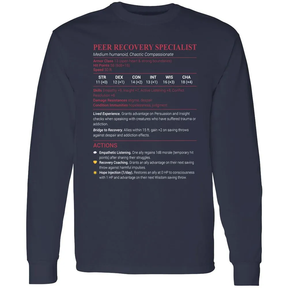 Peer Recovery Specialist Long Sleeve T-Shirt - Navy - 2