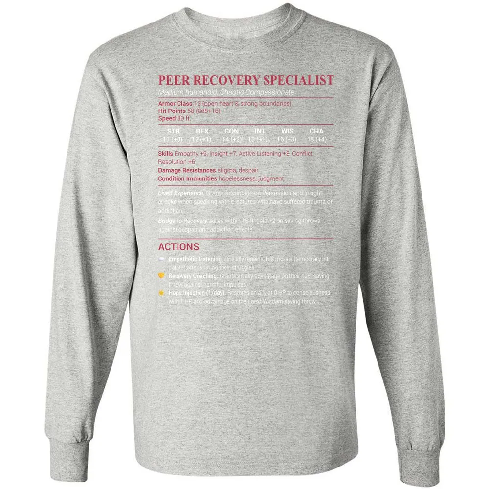 Peer Recovery Specialist Long Sleeve T-Shirt - Ash - 7