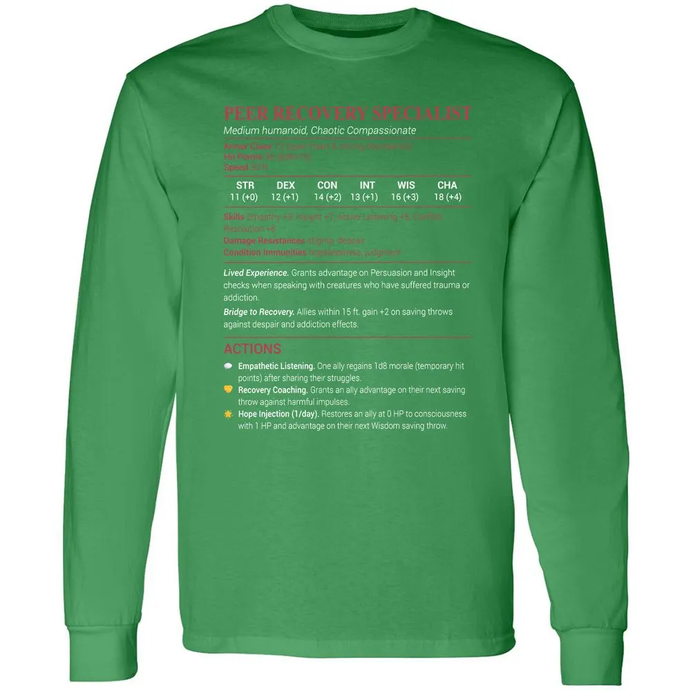 Peer Recovery Specialist Long Sleeve T-Shirt - Irish Green - 10