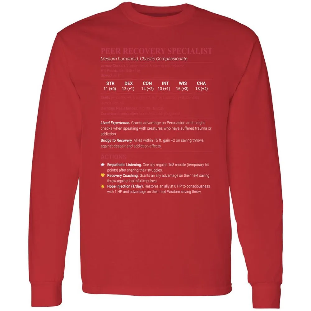 Peer Recovery Specialist Long Sleeve T-Shirt - Red - 14