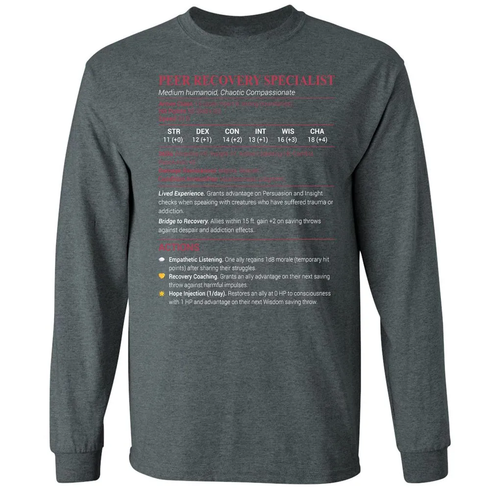 Peer Recovery Specialist Long Sleeve T-Shirt - Dark Heather - 15