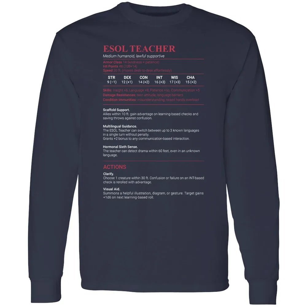 ESOL Teacher Long Sleeve T-Shirt - Navy - 2