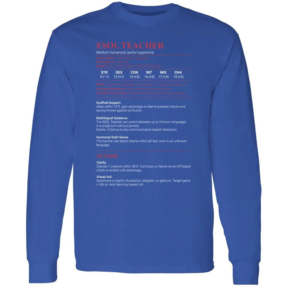 ESOL Teacher Long Sleeve T-Shirt - Royal - 8