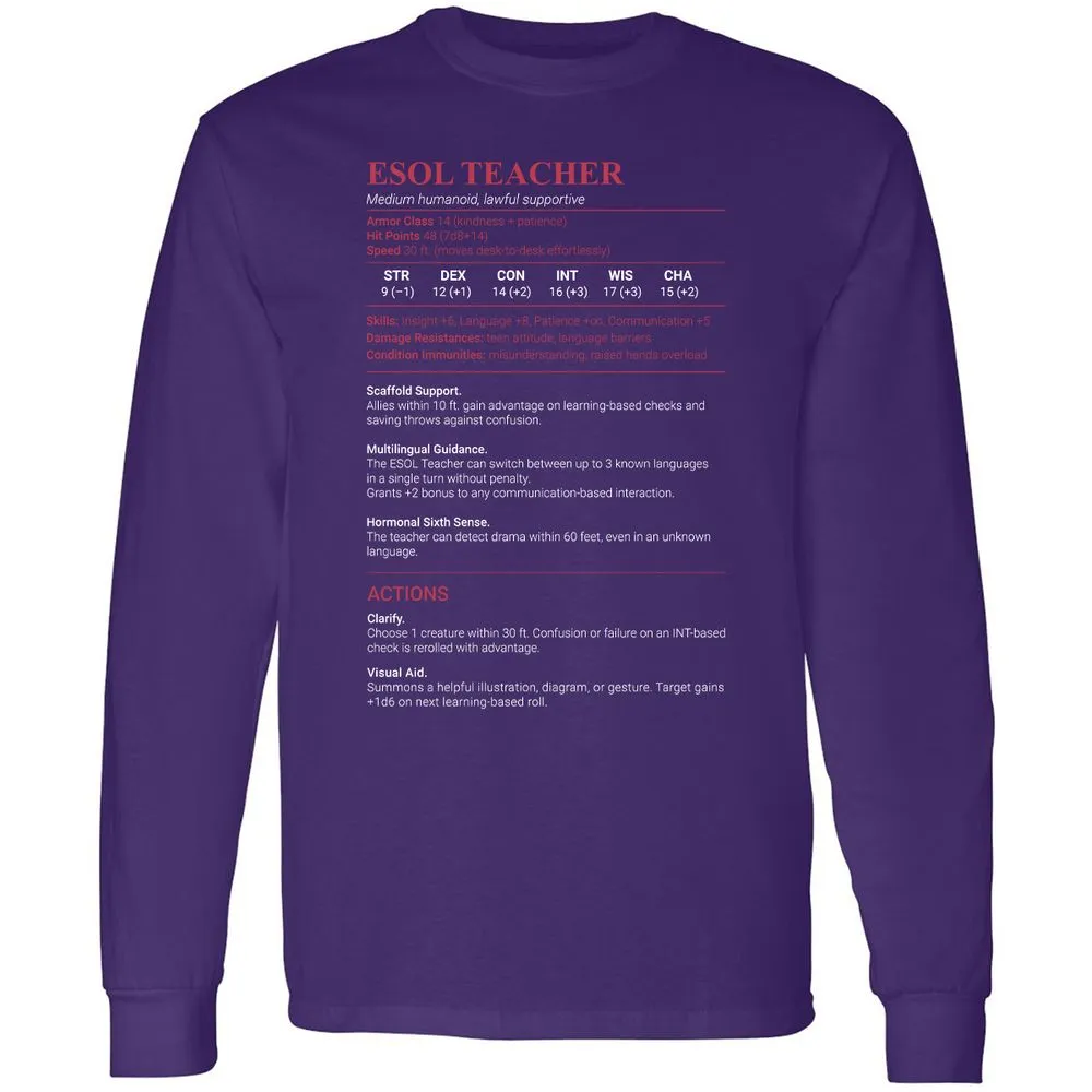 ESOL Teacher Long Sleeve T-Shirt - Purple - 13