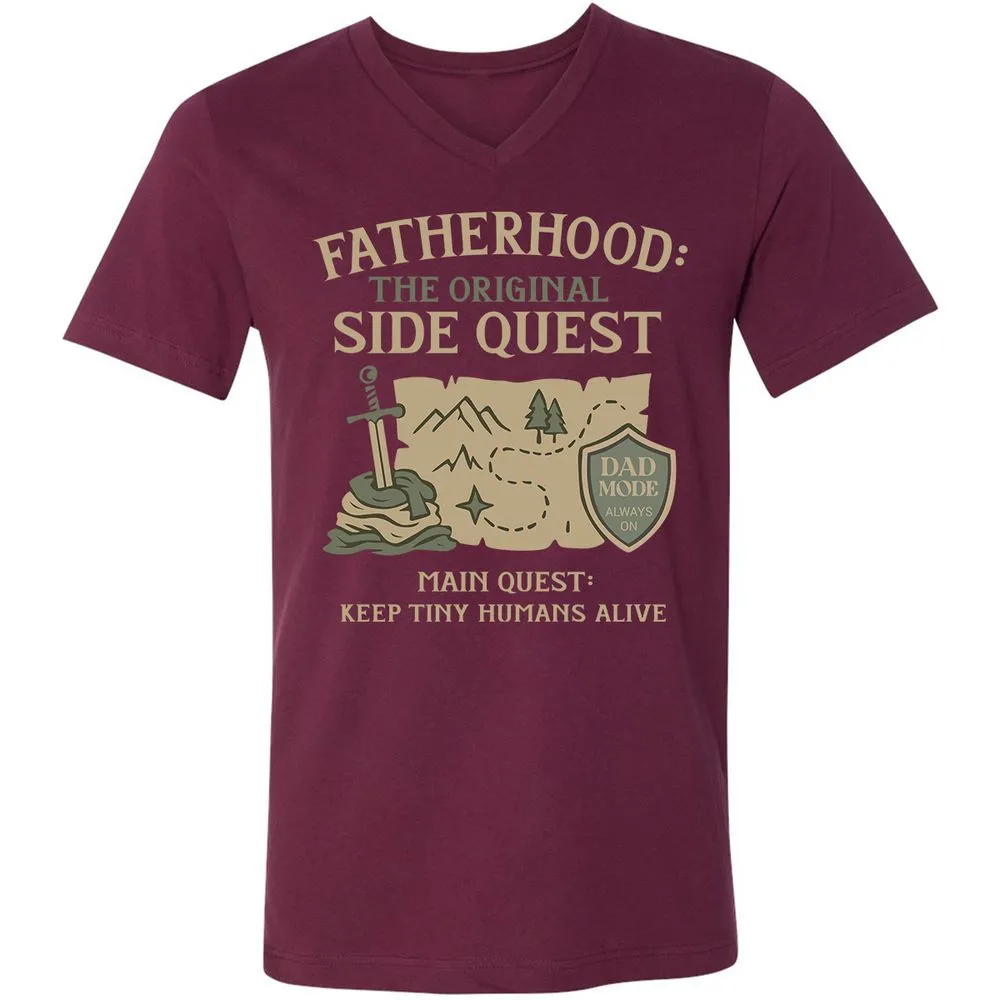 Fatherhood The Original Side Quest Unisex V-Neck T-Shirt - Maroon - 6