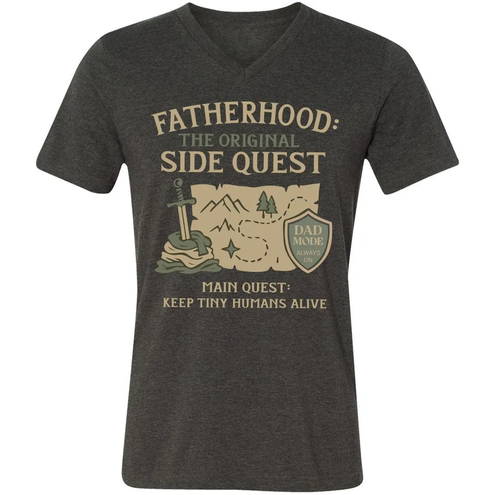 Fatherhood The Original Side Quest Unisex V-Neck T-Shirt - Dark Grey Heather - 8