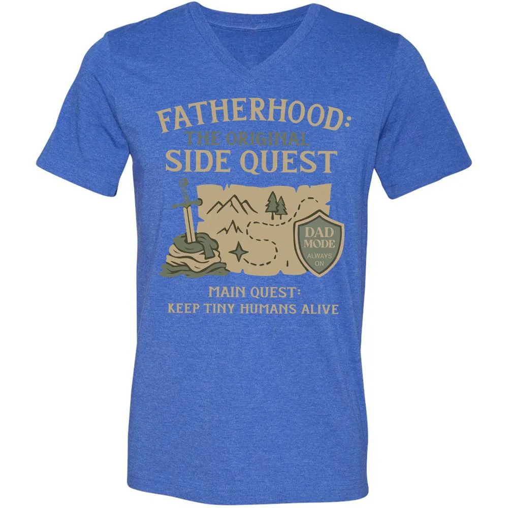 Fatherhood The Original Side Quest Unisex V-Neck T-Shirt - Heather True Royal - 14