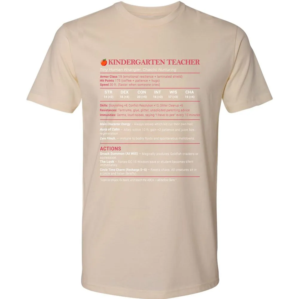Kindergarten Teacher Stats Premium Unisex T-Shirt - Cream - 14
