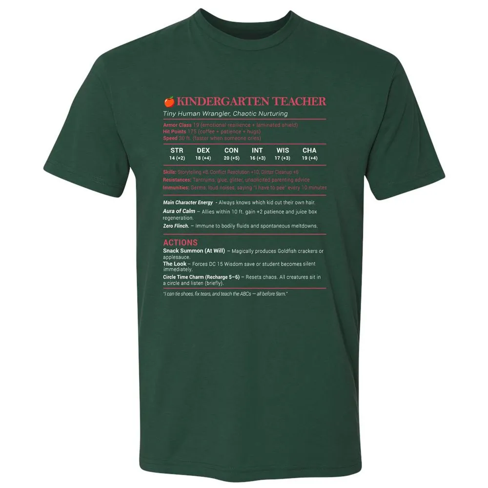 Kindergarten Teacher Stats Premium Unisex T-Shirt - Forest Green - 13