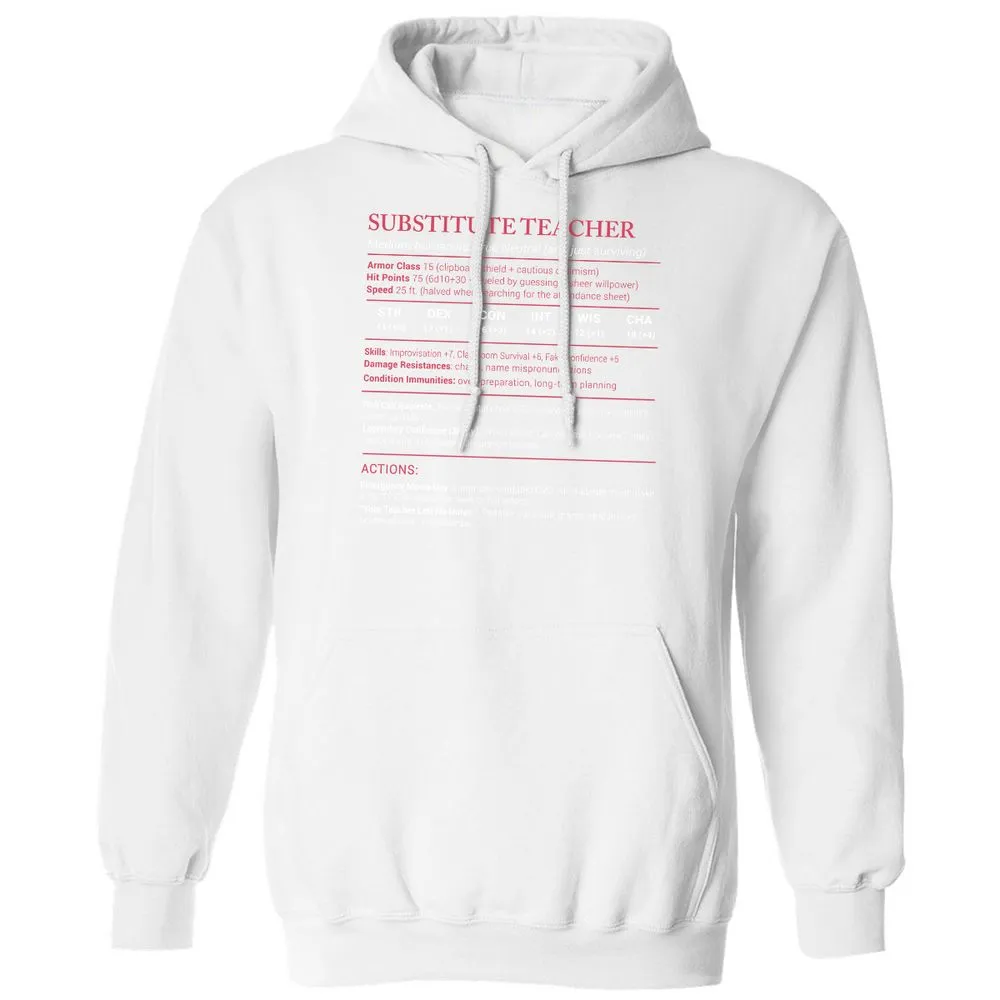 Substitute Teacher Stats Classic Unisex Hoodie - White - 11