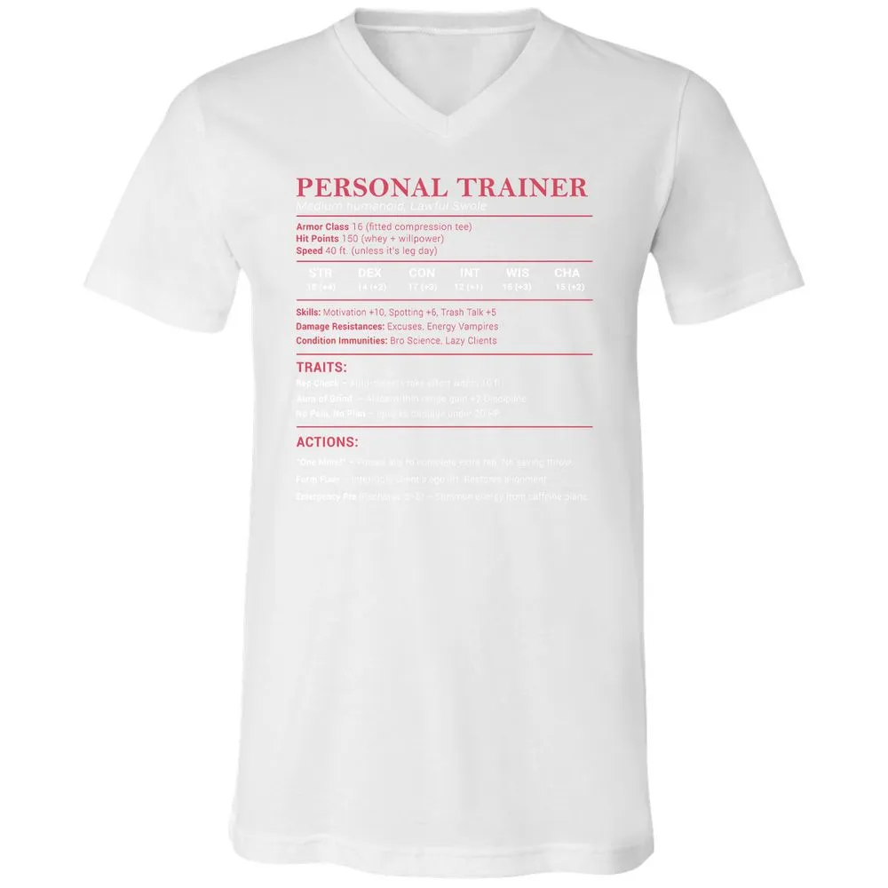 Personal Trainer PT Stats Unisex V-Neck T-Shirt - White - 5