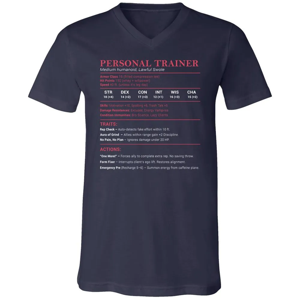 Personal Trainer PT Stats Unisex V-Neck T-Shirt - Navy - 2
