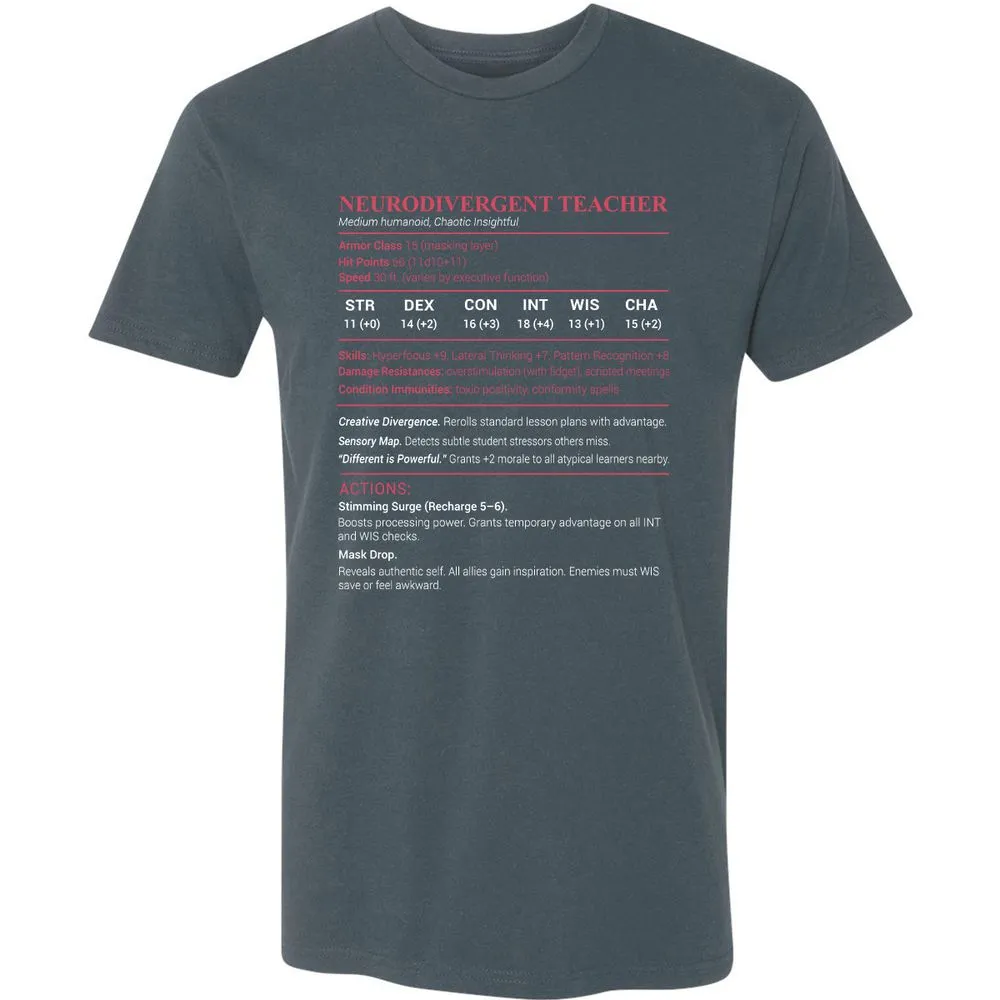 Neurodivergent Teacher Stats Premium Unisex T-Shirt - Indigo - 15