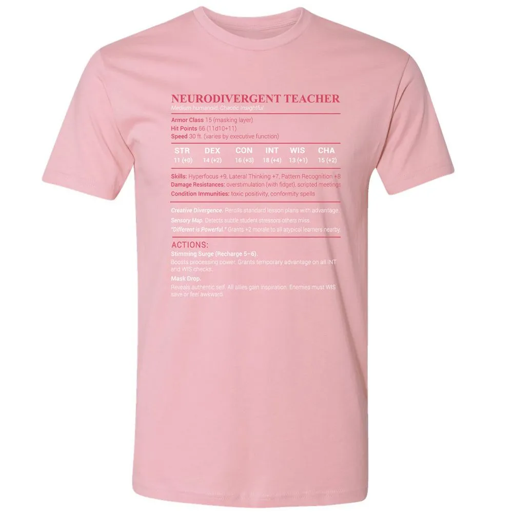 Neurodivergent Teacher Stats Premium Unisex T-Shirt - Light Pink - 3