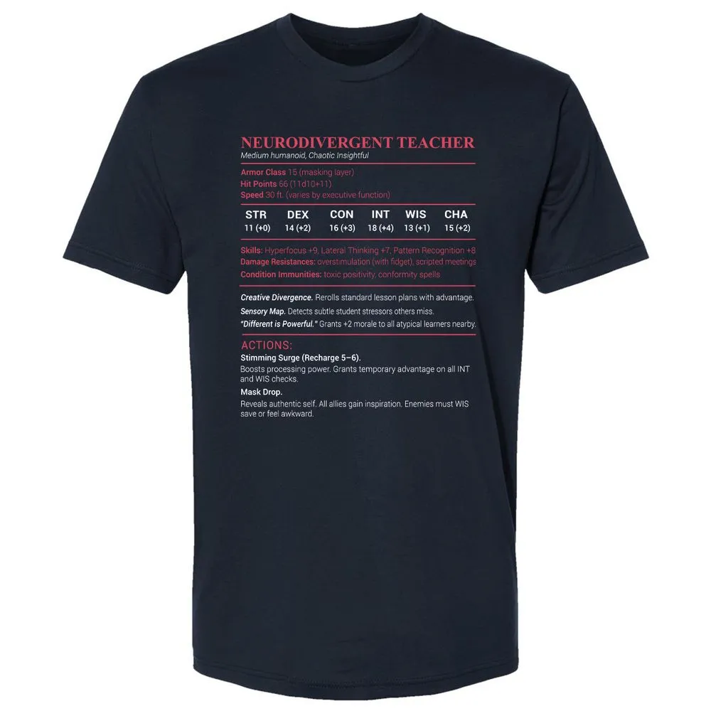 Neurodivergent Teacher Stats Premium Unisex T-Shirt - Midnight Navy - 2