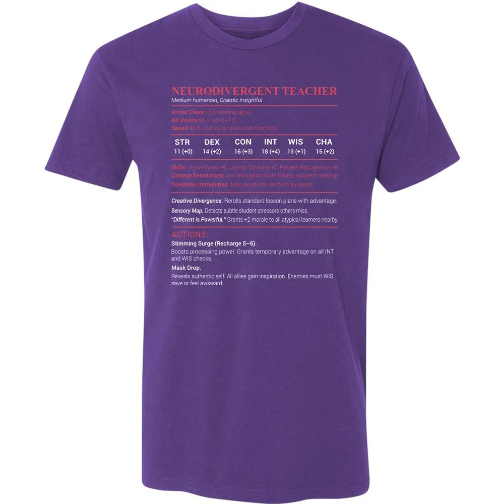 Neurodivergent Teacher Stats Premium Unisex T-Shirt - Purple Rush - 7
